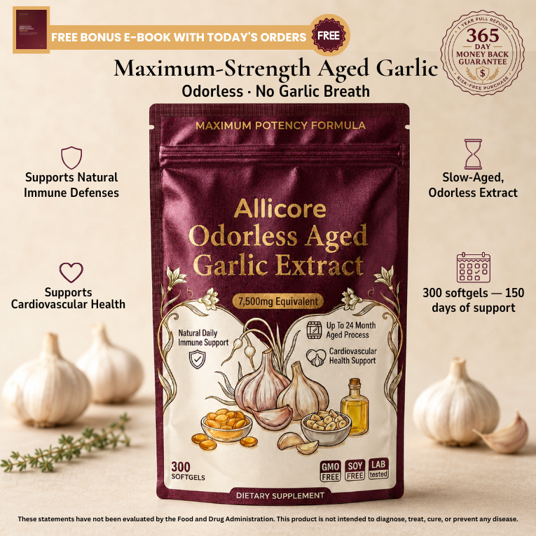 Allicore Arterial Reset™ — Odorless Aged Garlic Extract | 7,500mg, 300 Softgels