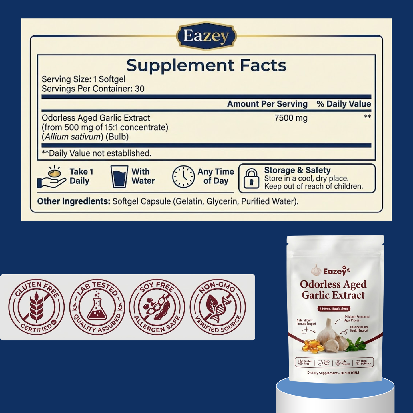 7500mg Odorless Aged Garlic Extract | High-Potency Softgels